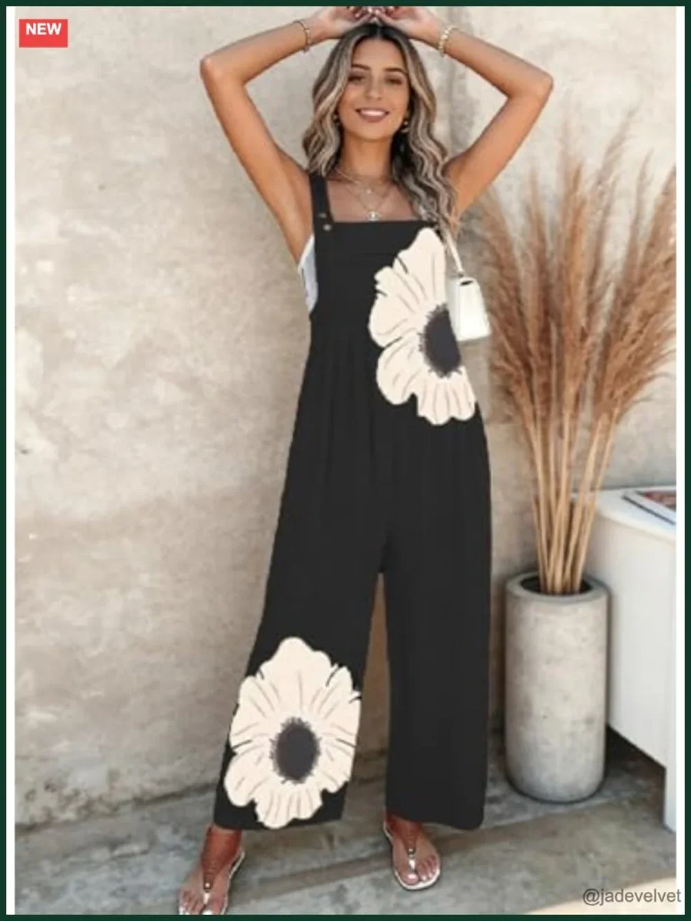 Women's Floral Sleeveless Wide Leg Jumpsuit Romper with Pockets